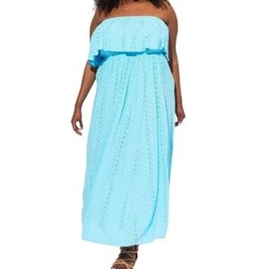 TORRID Light Blue Eyelet Challis Smocked Bodice Strapless Maxi Dress 4 (4X|26)
